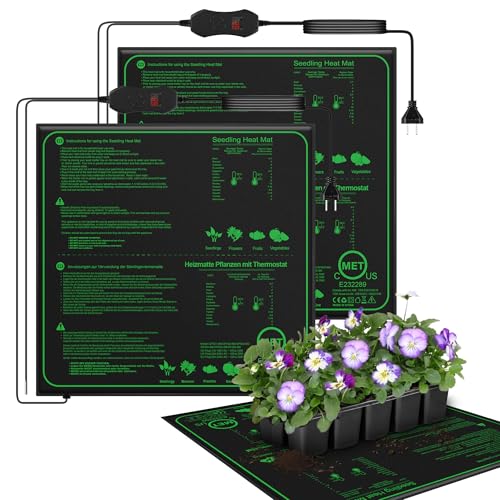 Mojimdo 70W Heizmatte Pflanzen mit Thermostat - Schnelle Erwärmung, Feuerschutz, Wärmematte zur Keimung und Temperatur-Regulierung, ideal für Sämlinge, Haustiere und Reptilien (70W - 2er Pack)