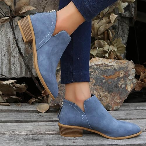 Ankle Boots for Women,Women's Casual Cut Out Booties Dress Low Heeled V Cut Fashion Thick Heel Womens Cutout Boots Pointed Toe Chunky Stacked Heel Zip Up Western Pull On Short Shoes3
