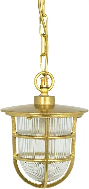 Holmegård Lampe: Outdoor Hängeleuchte Messing Riffelglas E27 IP44 regenfest