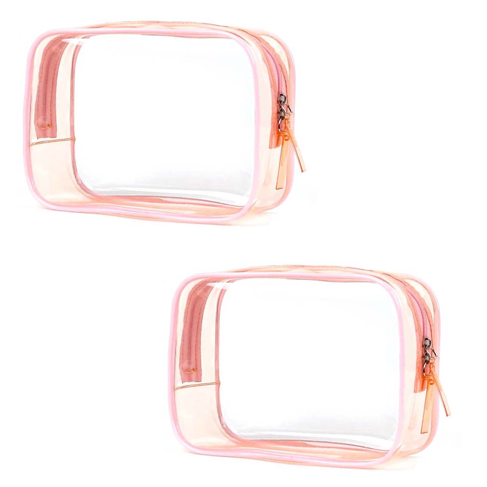 Tolenre 2 Piezas Bolsa de Cosméticos Transparente, PVC Bolsa de Aseo, Bolsa de Aseo Portátil, Bolsa Cosméticos Impermeable, Neceser Cosmético, Organizador Cosmético, Bolsa de Cremallera Multifunción (Rosa)