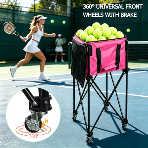 Image of Tennis Ball Hopper& Pickleball Basket,Foldable Tennis Ball Basket for Extended Training, Ball Cart with Storage Bag