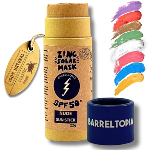 Barreltopia Surf Stick Solare Viso 50 + Zinco Crema Colori - Protezione Solare Viso SPF 50 - Sunscreen Waterproof Eco Naturale