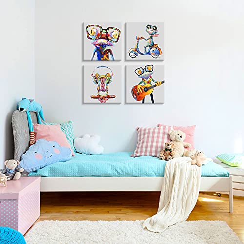 Japo Art Happy Frog With Glasses Wall Art Canvas Posters Print Artwork Colorful Cute Funny Animal Frogs Framed For Living Room Kids Room Bedroom Bathroom Modern Home Decor #TOP3