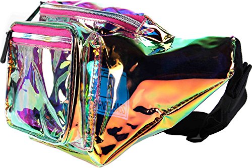 Image of Sojourner Holographic Rave Fanny Pack - Packs for Festival Women, Men | Cute Fashion Waist Bag Belt Bags (Gold & Pink Transparent)