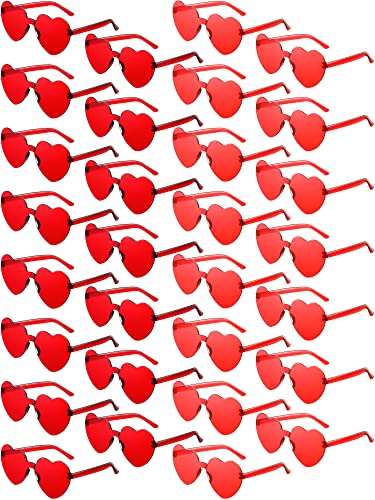 Konohan 50 Pairs Heart Shaped Sunglasses Bulk, Women Colorful Rimless Transparent Heart Glasses for Halloween Party Favor