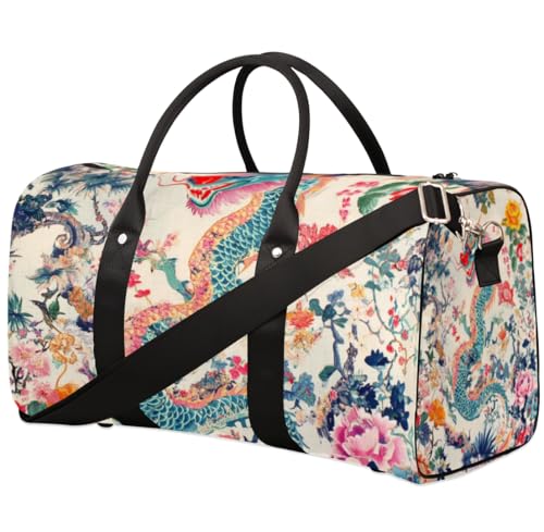 TropicalLife Dragon Travel Duffle Bag for Women Men Japanese Dragon Sports Gym Bag Waterproof Carry on Overnight Weekender Bag