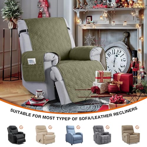 Image of VANSOFY 100% Waterproof Recliner Chair Covers, Recliner Cover Non-Slip Dog Chair Cover Furniture Protector Washable Slipcover with Pocket, Elastic Straps for Pets, Dogs(Olive Green, 25 inch)