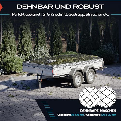 Red de Remolque TRIBURG Extensible de 2x3 m a 3x4 m Incl. 12 Ganchos de expansión - Red de Remolque elástica con Marcas en Las Esquinas y Cuerda de Goma