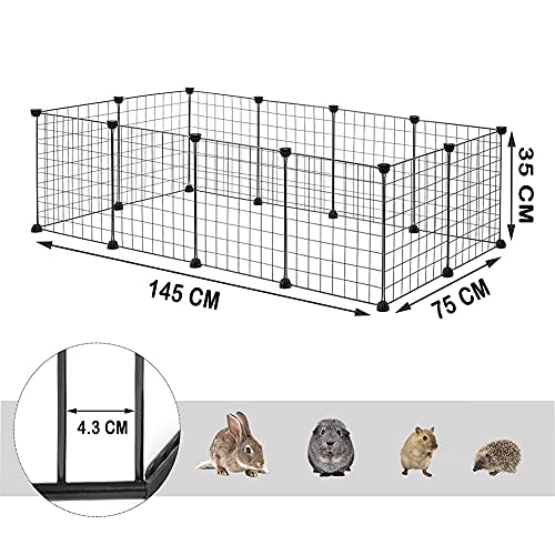 EUGAD Rabbit Run Modular Pet Playpen for Small Animals, DIY Metal Pet Fence Indoor 12 Panel Wire Mesh 4cm Spacing, Enclosure for Puppy, Rabbit, Hamster, GuineaPig,Hedgehog Black 142x72x36CM - Image 5