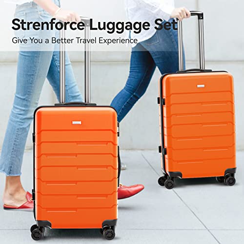 Strenforce 20”Carry-On Luggage 8-Wheels Spinner With Tsa Lock Zipper Cabin Suitcase, Orange #TOP1