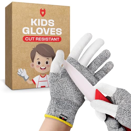 NoCry Kids Cut Resistant Gloves with 3 Reinforced Fingers - 100% Food Grade Kids Cooking Gloves with Level 5 Protection - Lightweight, Ambidextrous and Machine Washable Knife Gloves by NoCry - Used condition - US$11.48