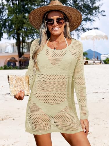 onlypuff Swimsuit Cover Up for Women Crochet Bathing Suit Swimwear Mesh Knit Beach Dress Summer Vacation Clothes — view 2