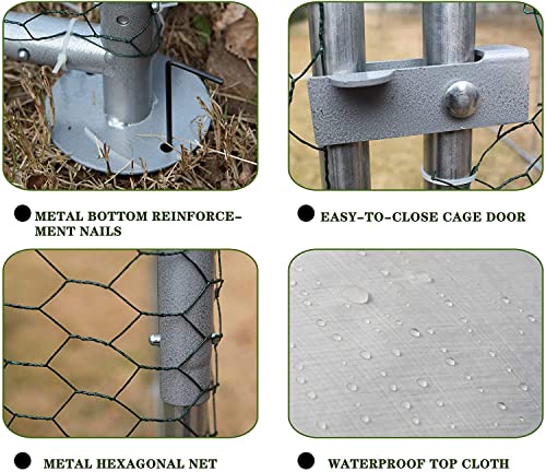 Outdoor Metal Chicken Coop Extra Large Chicken Run Walk In Poultry Cage Hen Runs For Yard With Cover For Chickens, Rabbits, Ducks, Cats And Dogs 6.5' X 9.8' X 6.5' #TOP5