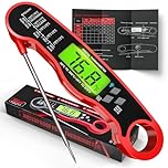 AWLKIM Instant Read Meat Thermometer Digital - Waterproof Food Thermometer with Backlight for Cooking, Grill, Candy, Kitchen & Stocking Stuffers for Men - Red