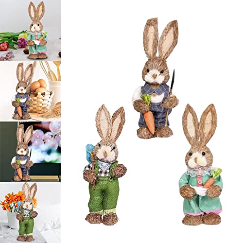 Baoblaze 3X Boneco de coelho de palha, coelhinho da páscoa com cenoura para decoração de festa de ca