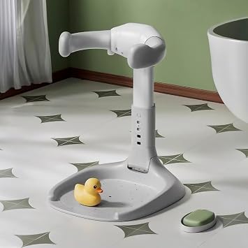 PandaEar Baby Shower Stand | Adjustable Baby Bath Stand with Safety Handle | Foldable Infant Shower Standing Support with Anti-Slip Base for Babies 6-36 Months Newborns & Toddlers Grey