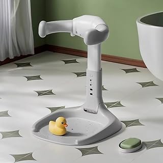 PandaEar Baby Shower Stand | Adjustable Baby Bath Stand with Safety Handle | Foldable Infant Shower Standing Support with Anti-Slip Base for Babies 6-36 Months Newborns & Toddlers (Grey)