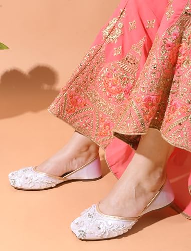 Image of JM LOOKS Stylish Embroidered Jutti For Women /Girls | Embellished Stone Work Jutti | Wedding Bellies | Women Ethnic Shoe Traditional Mojari | Kolhapuri /Jaipuri /Punjabi Jutties |