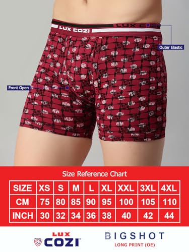 Image of Lux Cozi Men's Cotton Outer Elestic Long Printed Trunk | Prints May Vary | Pack of 3