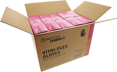 Miniatura 3 de AmerCare Royal Vitra-Flex - Guantes desechables de vitrilo rosa, sin polvo, uso general, talla M, caja de 1000 unidades