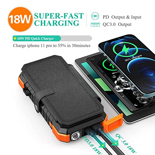 Two Packs Of 20,000Mah Pd 18W Fast Solar Charger With Foldable Panels, High Capacity Solar Power Bank External Backup Battery Charger Portable (W12Pro-Orange&Black) #TOP3