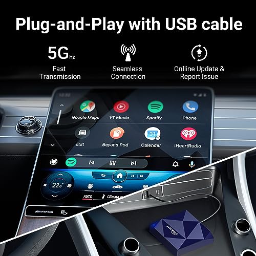 Image of OTTOCAST Wireless Android Auto Adapter Convert Wired to Wireless Adapter, Bluetooth, USB5, Ghz WiFi Easy Installation Plug & Play, Only for OEM Wired Android Auto Cars