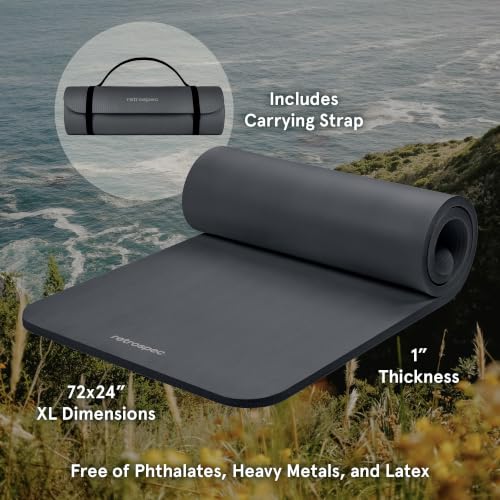 Image of Retrospec Solana Yoga Mat 1 inch Thick w /Nylon Strap for Men & Women - Non Slip Exercise Mat for Home Yoga, Pilates, Stretching, Floor & Fitness Workouts