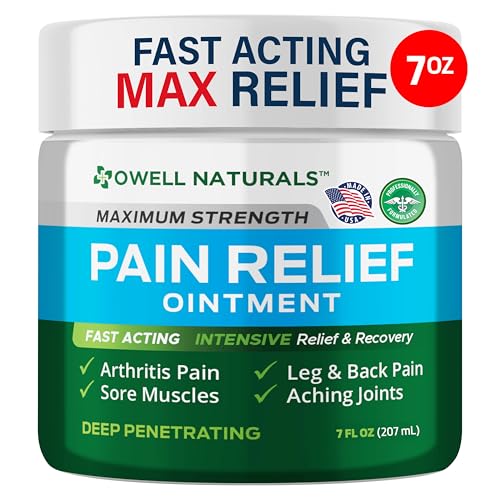 OWELL NATURALS Deep Penetrating Pain Relief Ointment, Natural Cream Fast Acting Formula for Back, Knee, Joint & Muscle Discomfort, Long-Lasting Soothing Balm, 7 oz