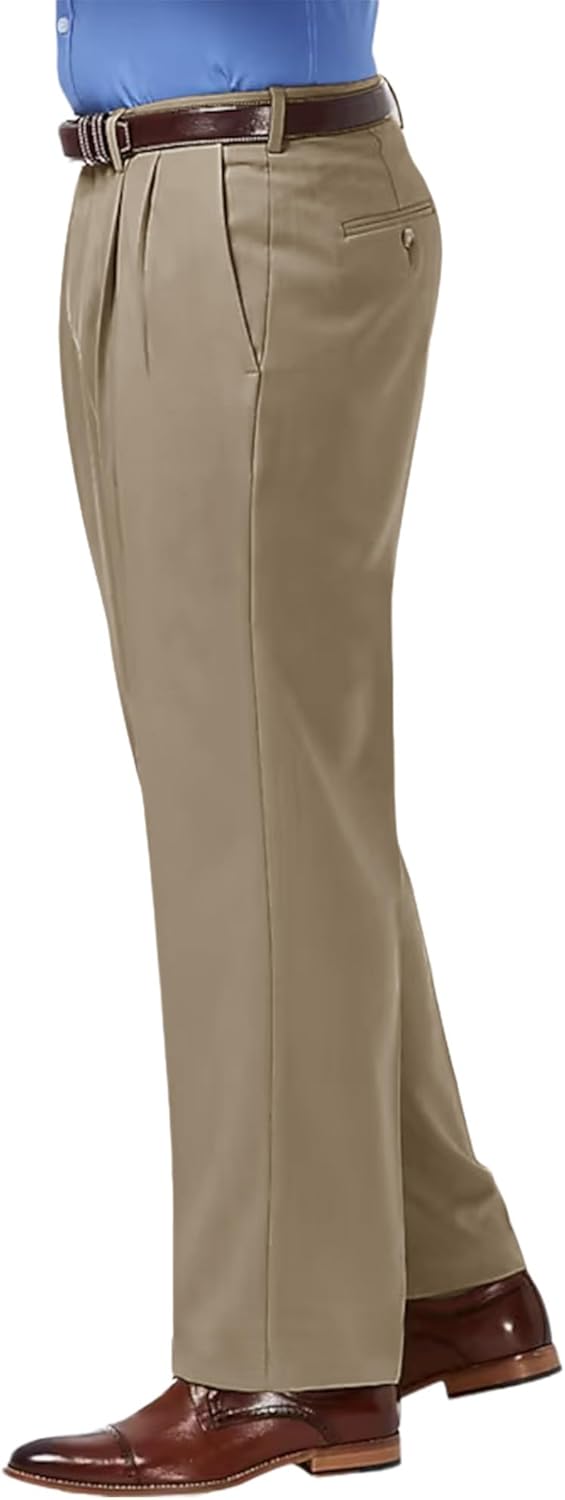 Men's No Iron Pleated Dress Pants Expandable Waist Regular Fit Premium Comfort Slacks - Image 2