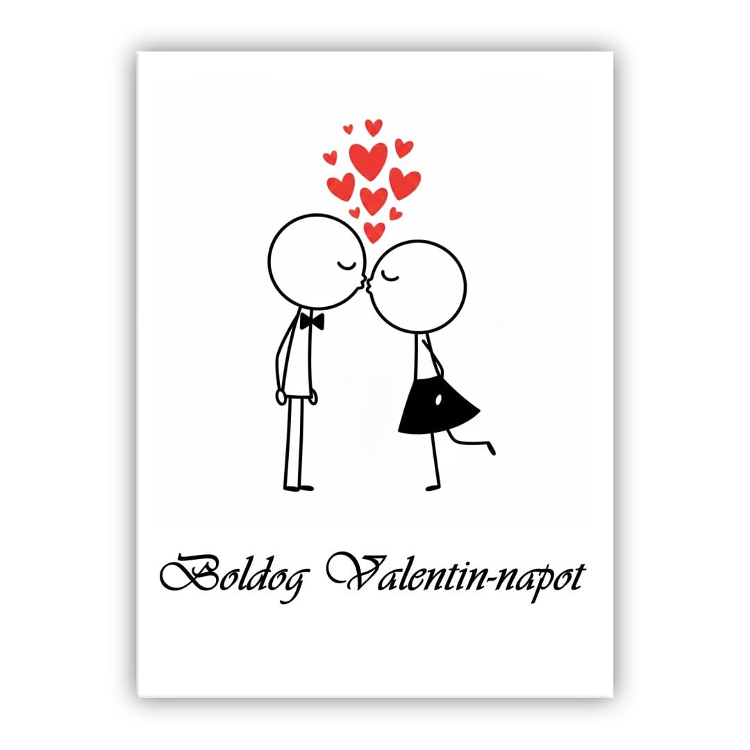 Multilingual Valentine’s Day Card – Cute Couple – Romantic Valentines Greeting Card for Husband, Wife, Boyfriend, Girlfriend (• Hungarian: Boldog Valentin-napot) — image 1