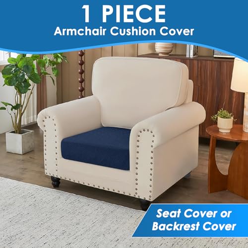 XINEAGE Large Couch Cushion Covers Seat Cushion Cover Thick Stretch Sofa Slipcovers 1 Piece Individual Couch Covers with Elastic Bottom(Single XL Seat Cushion/Backrest,Navy Blue)
