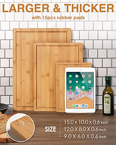 Bamboo Cutting Board, 3-Piece Kitchen Chopping Board With Juice Groove And Handles Heavy Duty Serving Tray Wood Butcher Block And Wooden Carving Board,Large,Kikcoin #TOP1