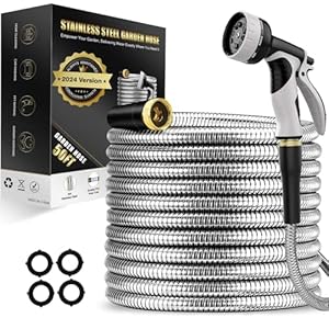 Lefree Garden Hose 50 FT Flexible Metal Hose with 10 Function Nozzle, 3/4″ Universal Fittings, Crush Resistant and Leak Proof Water Hose, No Kinks 50ft Garden Hose for Yard, Outdoors, Rv