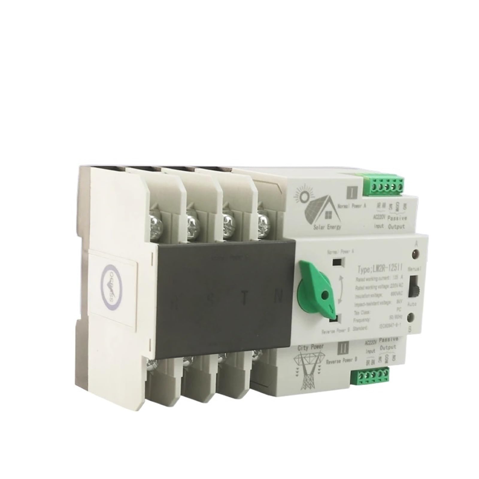 Trójfazowy 220 V 100 A 125 A ATS Automatyczny konwerter 4P Bezprzerwowy podwójny zasilacz Automatyczny przełącznik transferowy do energii słonecznej(4p 100a 220v,Solar Inverter)