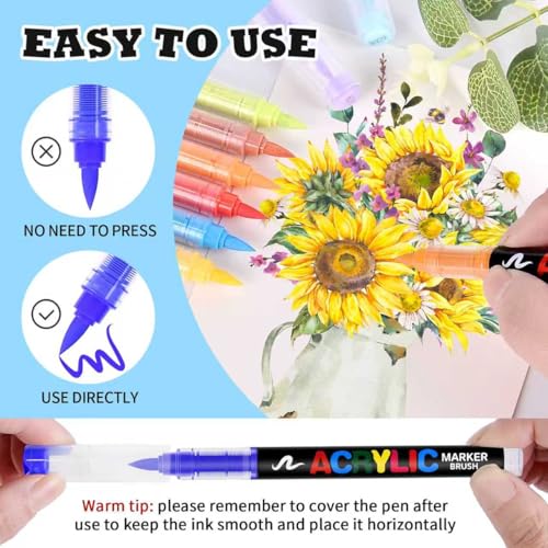 Image of 60 Colors Acrylic Markers, Soft Brush Tip Acrylic Paint Markers, Automatic Ink Control, Acrylic Paint Pens for Canvas, Rock Painting, Wood, Stone, Glass, Ceramic, DIY Crafts
