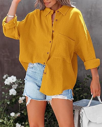 Image of NOLLSOM Casual Shirts for Women Long Sleeve Button Down Blouses Fall 2026 Solid Color Trendy Tops with Pocket