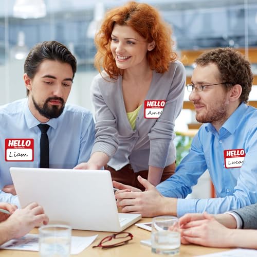 Image of 256 Pcs Name Tags Sticker 3 inchx2.5 inch Hello My Name is Stickers, Red Name Labels Adhesive Identification Name Badges for School, Office, Meeting, Family Parties, Mailing