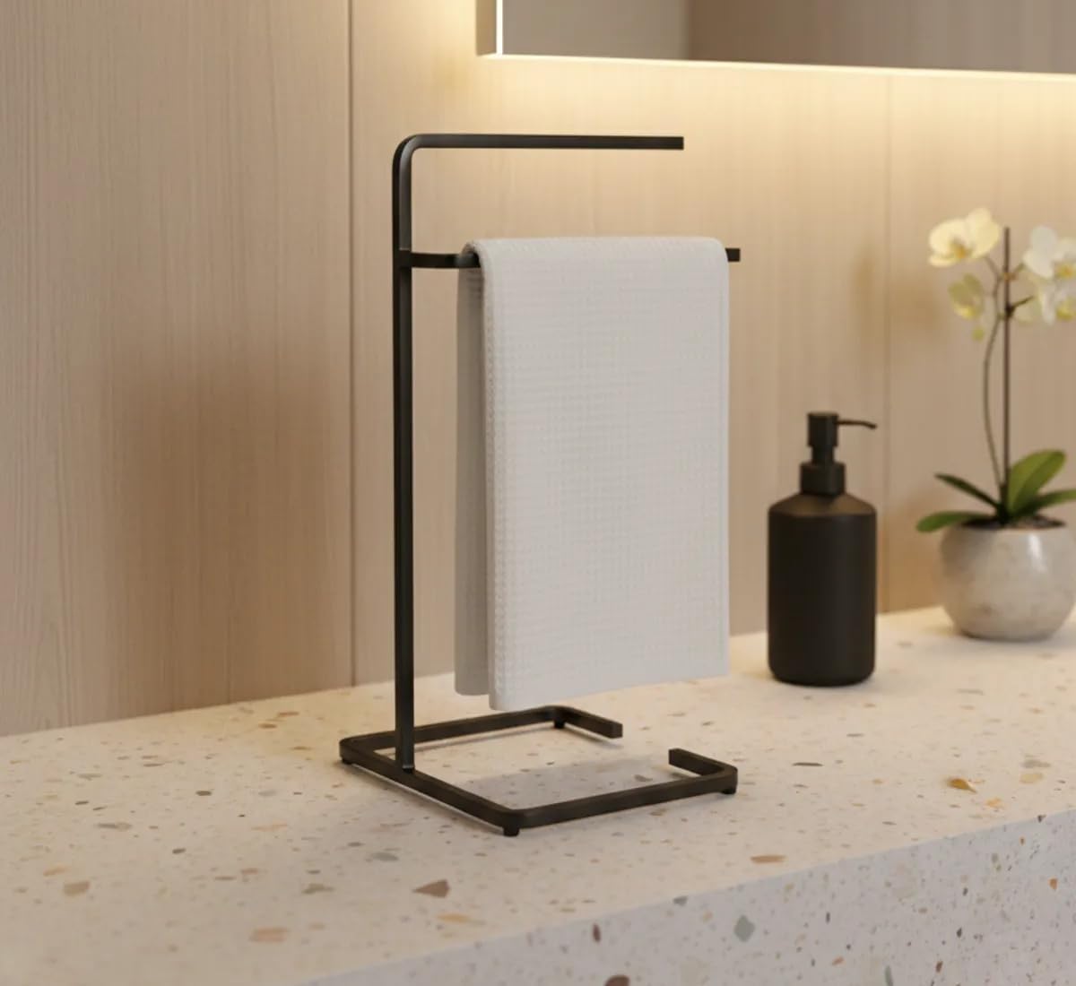 Stand Wallah Freestanding Hand Towel Holder - Standing Hand Towel Rack for Bathroom or Kitchen Countertops, PVC Coated Black Finish, Minimalist Style-image-12