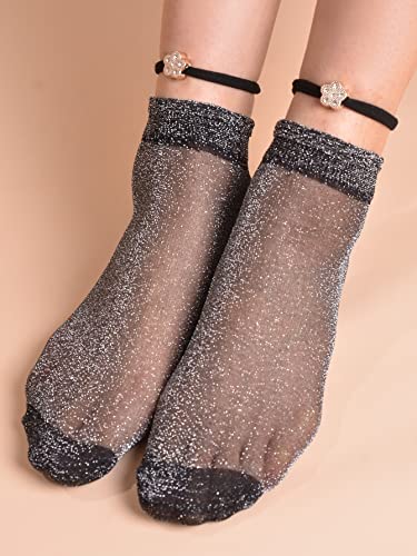 OYOANGLE Women's Sheer Glitter Ankle Socks Silky Transparent Socks Sparkly Shiny Short Sock3