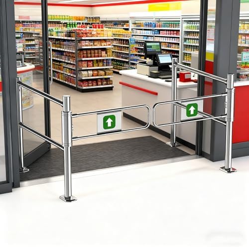 Automatic Swing Gate with Spring Closure, Stainless Steel Safety Gate for Parks, Libraries & Warehouses, One-Way Entrance Door (140 x 100 cm / 55.1" x 39.4")