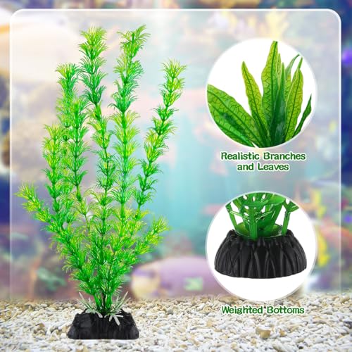 Image of 28Pcs Artificial Aquarium Plants, Green Fish Tank Decorations, Fish Tank Plants Decorations for Household and Office, Various Sizes