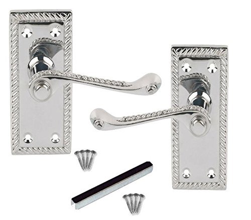 Golden Grace 107mm Long Georgian Rope Edge Door Handles Scroll Lever Chrome Polished Latch with Fixing Screws (1 Pair)