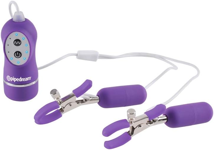 Pipedream Products Fetish Fantasy Series 10-Function Vibrating Nipple Clamps, Purple, 1 Pound