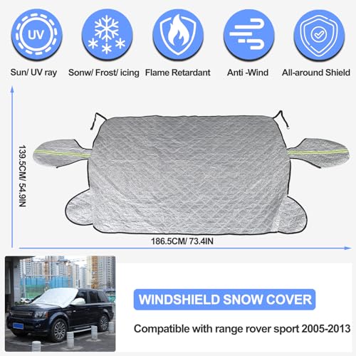 Image of Windshield Snow Cover for Range Rover Sport 2005-2013, Car Snow Cover, Front Windshield Sunshade, Exterior Windscreen Sun Shade, UV-Rays Sun Ice Snow Frost Protector, 4-Layer Windshield Cover