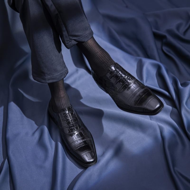 Men's Oxfords Business Dress Shoes Men's Platform Patent Leather Oxford Shoes Non Slip Dress Shoes Casual Work Office Comfort Business Shoes Lace Up Pointed Toe Low-Top Dress Shoes(Black,8)2