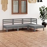 ADWOA Juego de Muebles de jardín 4 Piezas Madera Maciza de Pino Gris Conjunto Jardin Muebles Terraza