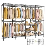 Heavy Duty Clothes Rail, 505KG Load Clothes Rack with Adjustable Shelves, Tool-Free Setup Open Wardrobe for Bedroom, Metal Clothes Rail for Living Room, Walk-in Wardrobe 195.5Hx193.5Wx45.5Dcm (Black)