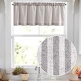 JINCHAN Valance Linen Textured Stripe Pattern Short Curtains for Kitchen Bathroom Rod Pocket Small...