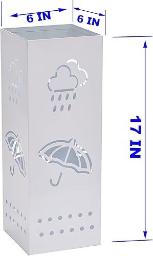 Miniatura 2 de Soporte de metal para sombrilla de entrada, 6 x 6 x 17 pulgadas, organizador de paraguas cuadrado blanco, soporte para paraguas de pie, bastones,
