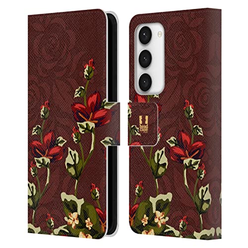 Carcasa Samsung Galaxy S23 5G Funda Cuero Libro Protectora Diseño Flores Rojas y Marsala